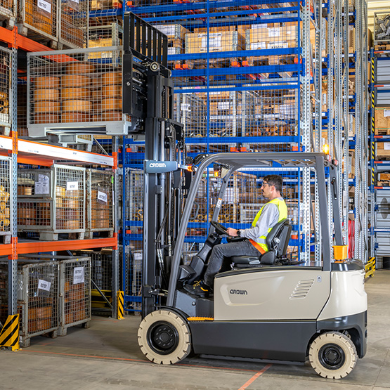 electric forklift in a rack storage application 